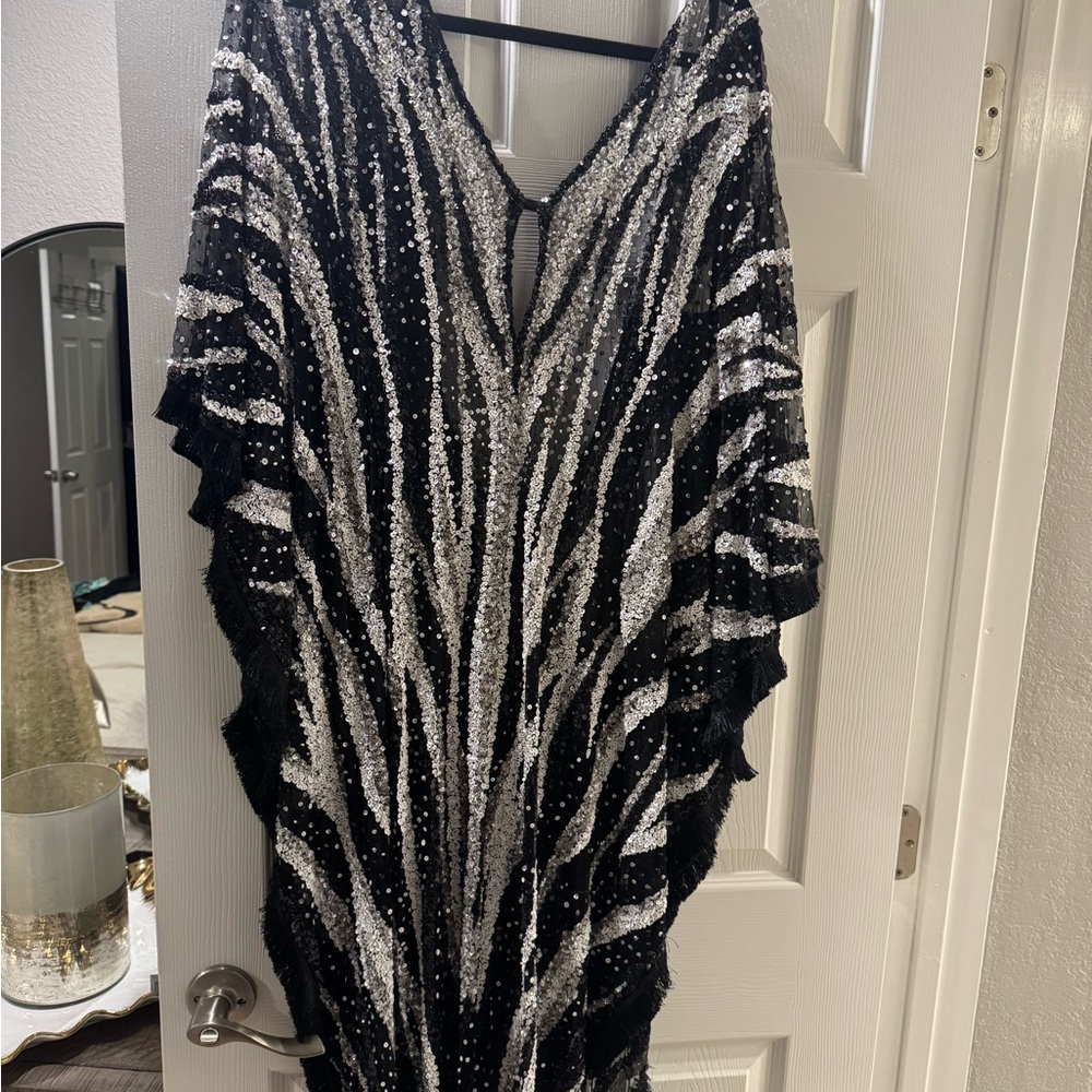 Black and Silver Sequin Zebra Print Dress